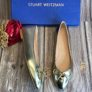 Stuart Weitzman Gold Flats with Bow